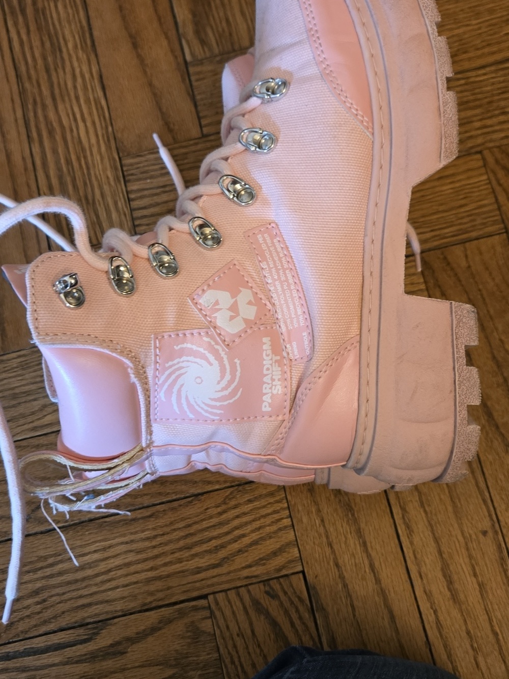 VIRON VEGAN Pink Spiral Combat Boots - Picture 8 of 9